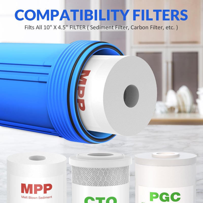 SimPure Whole House Water Filter Housing (DB10P), 10" x 4.5" Sediment Carbon Filter Universal Housing, Pre-Filtration System for Well and City Water, 1" NPT Port, Pressure Release - Image 5